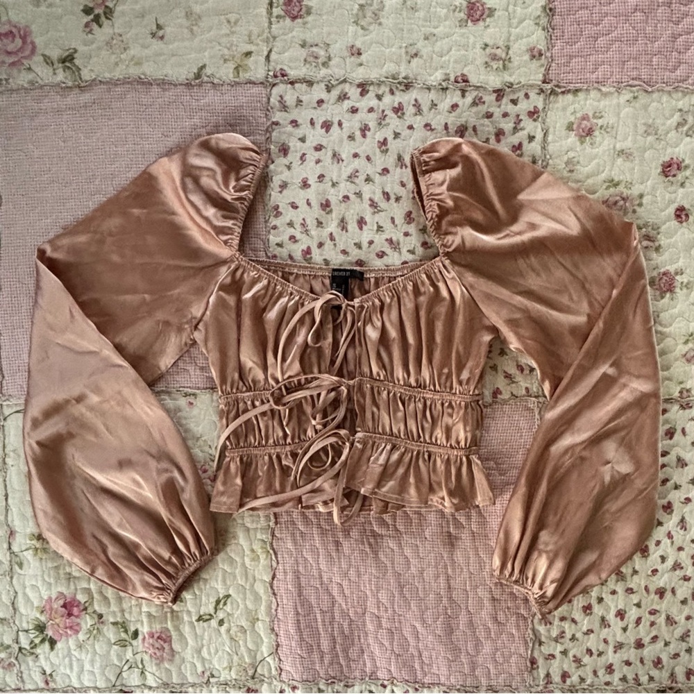 Forever 21 Copper Shirred Satin Crop Top